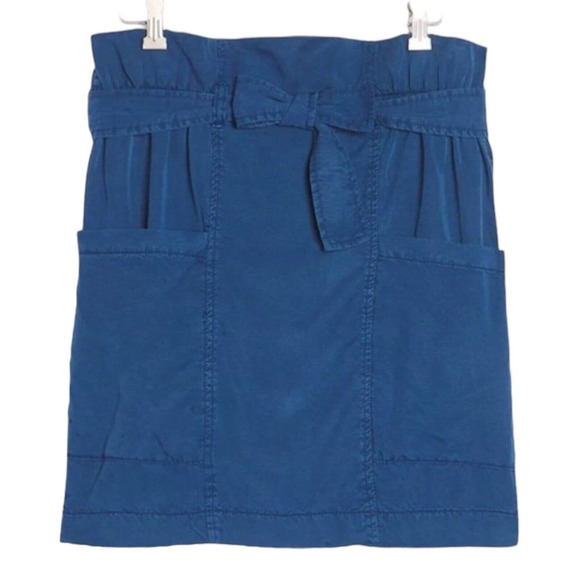 NWT Anthropologie Amadi Nantes Blue Tencel Belted Mini Skirt Sz Medium - Picture 9 of 10